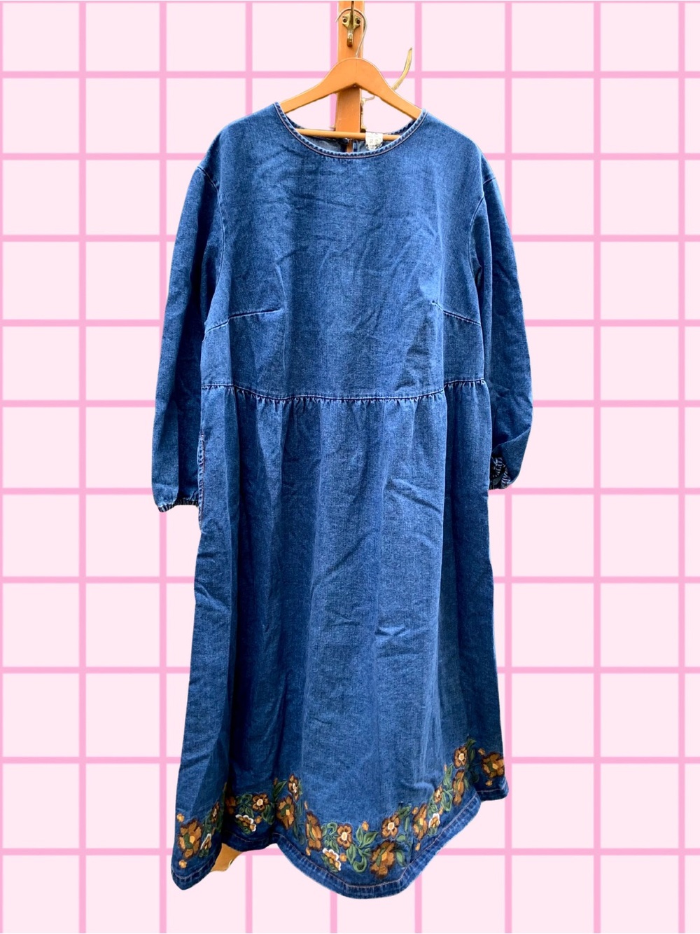 Lucy & Yak NWT Denim Blue Long Sleeve Embroidered Dress - Size 20US